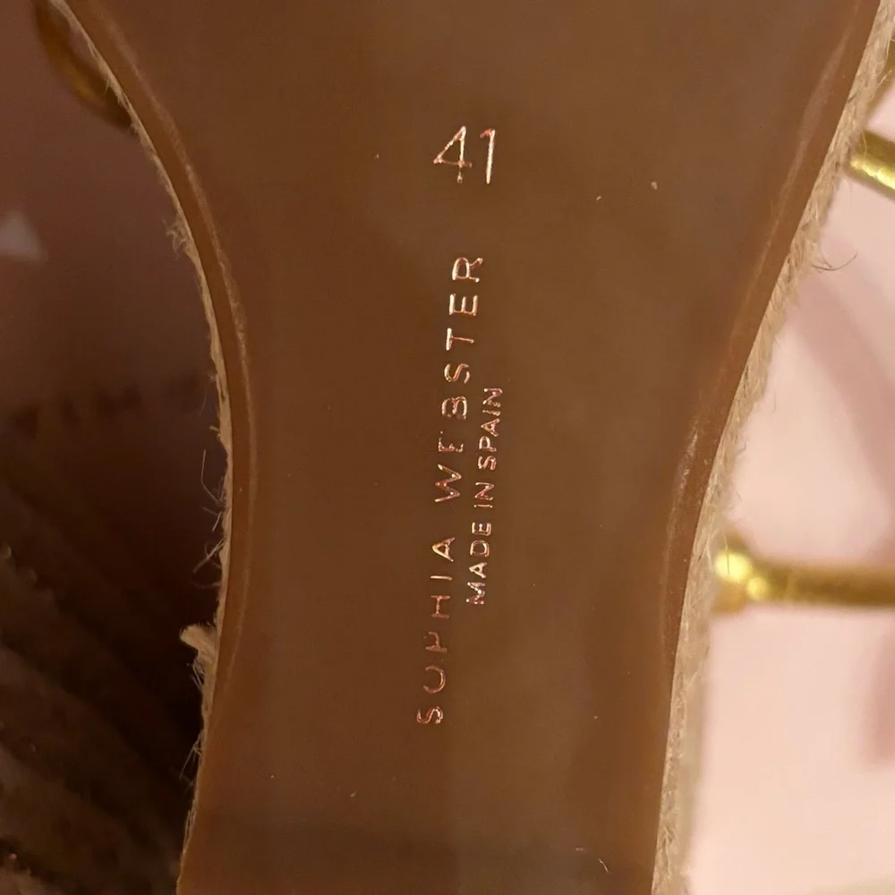 NWB Sophia Webster Alina Gold Espadrille Open Wedge Platform Heel Shoes Crystal - Picture 9 of 10
